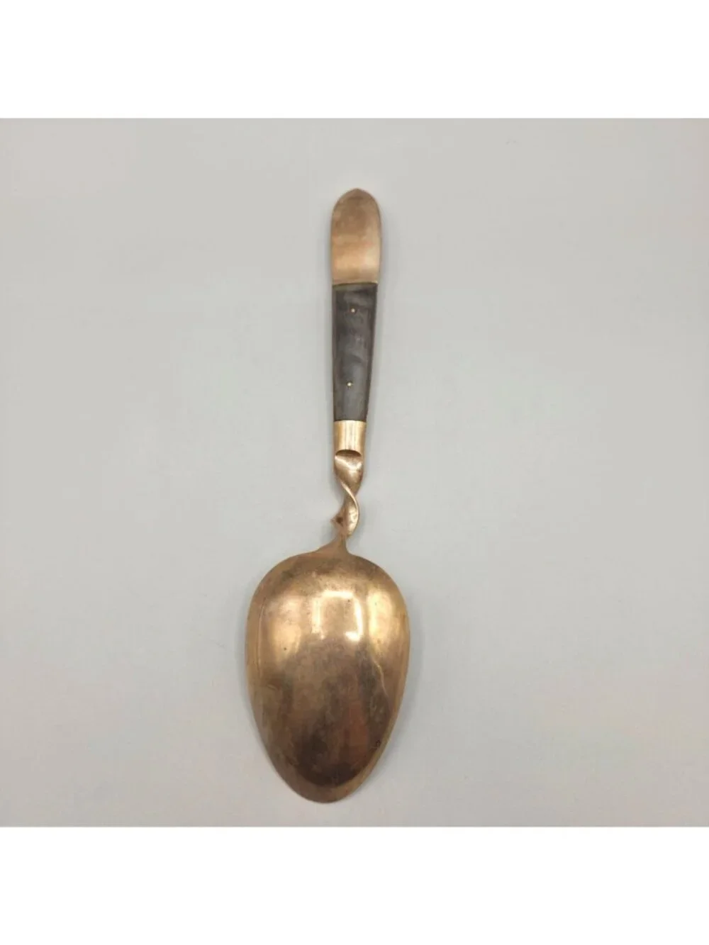 Vintage Siam Brass Rosewood Serving Spoon Twisted Handle Design Ornate Engraved